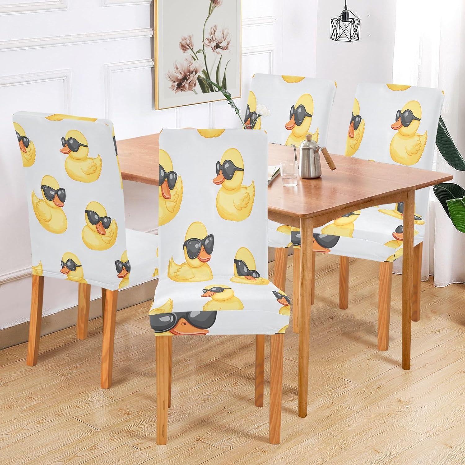 ALAZA Chair Covers for Dining Room, Duck Sunglasses Pattern Stretch Chair Cover Sets Chair Protector Removable Washable for Ktichen Restaurant Hotel