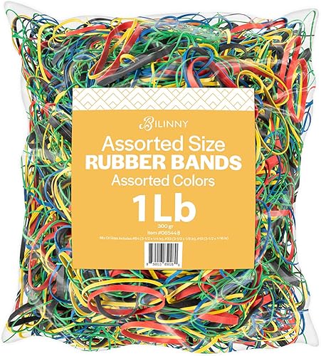Bilinny Bandas de goma coloridas, bandas de goma surtidas de 1 libra, fabricadas en Estados Unidos, 5 colores, 3 tamaños