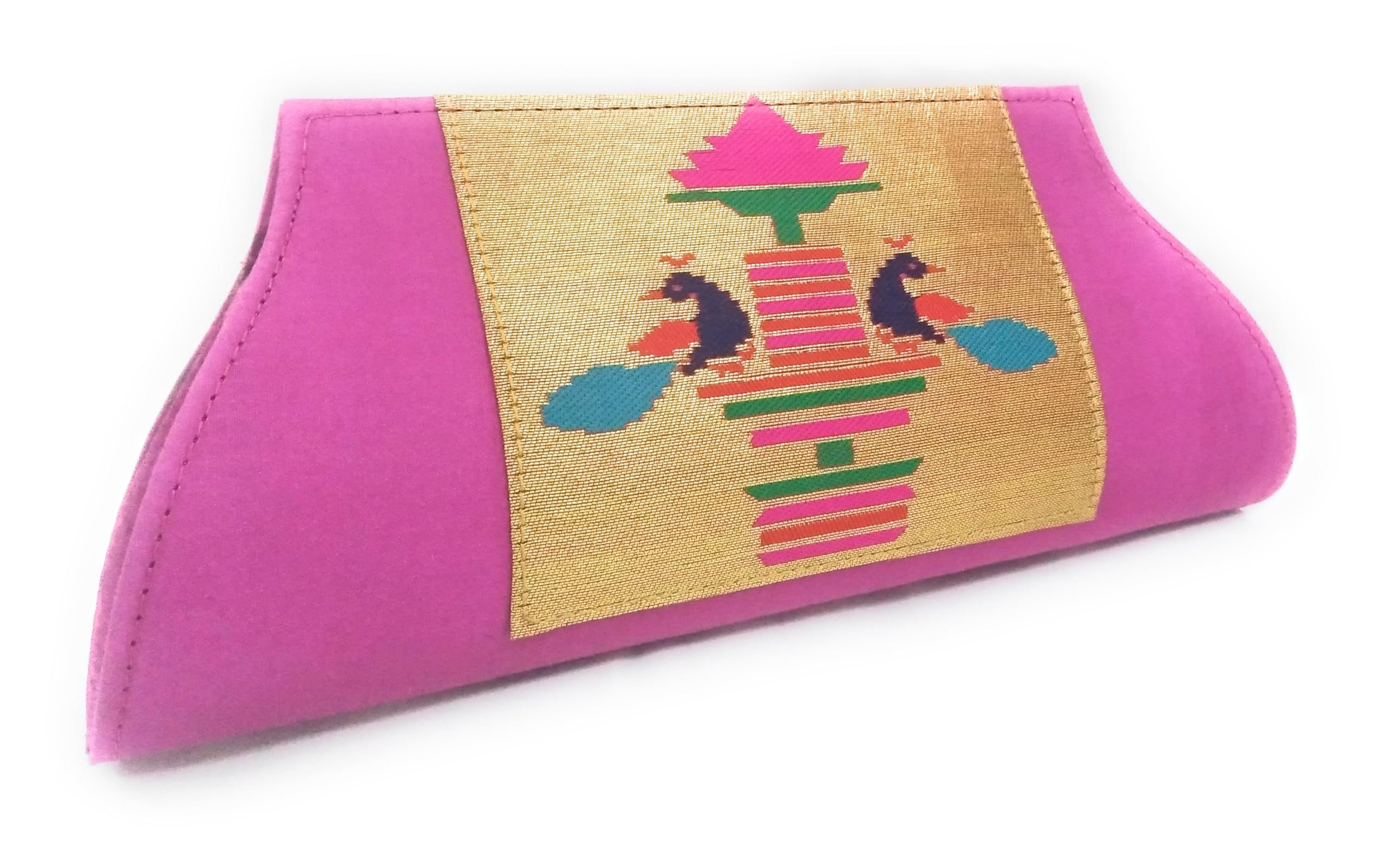 ADD GEAR Paithani Clutch Purse with Chain Sling - Ethnic & Traditional Woven from Semi Paithani Silk - Boat shaped Magnetic snap Box Purse (28 x 15 x 5 cm) (Magenta) (B0C2JCZ4V7) Amazon Price History, Amazon Price Tracker
