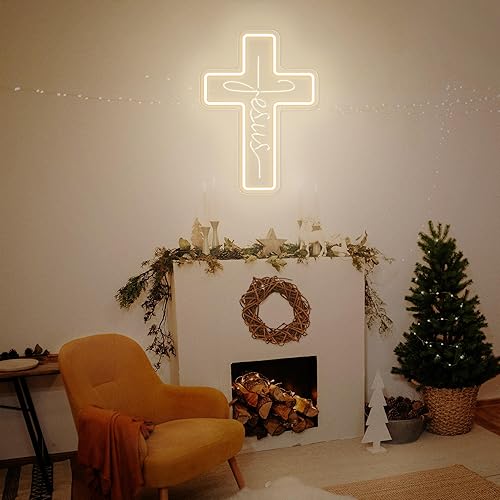 Miniatura 3 de Letreros de neón con cruz de Jesús, decoración de pared LED para dormitorio, sala de estar, bodas, letrero de luz regulable para decoración del