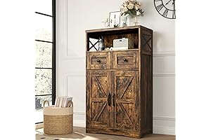 Farmhouse Freestanding Storage Cabinet with Drawers, Shelves and Hutch