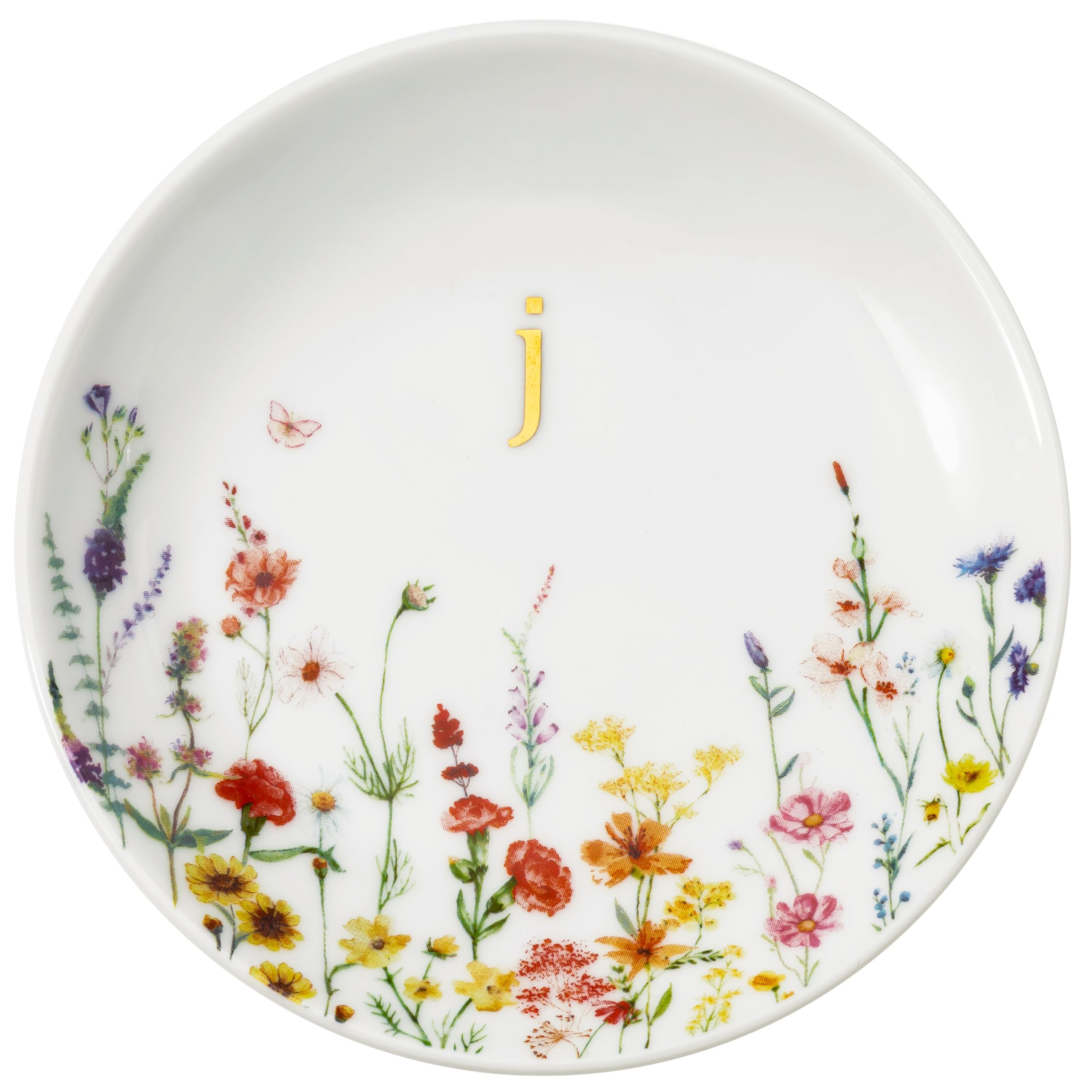 Crisky Initial Jewelry Tray Ring Dish & Gift Box, Ceramic Flower Trinket Dish for Rings Earrings Necklaces Keys, Bridal Shower Engagement Birthday