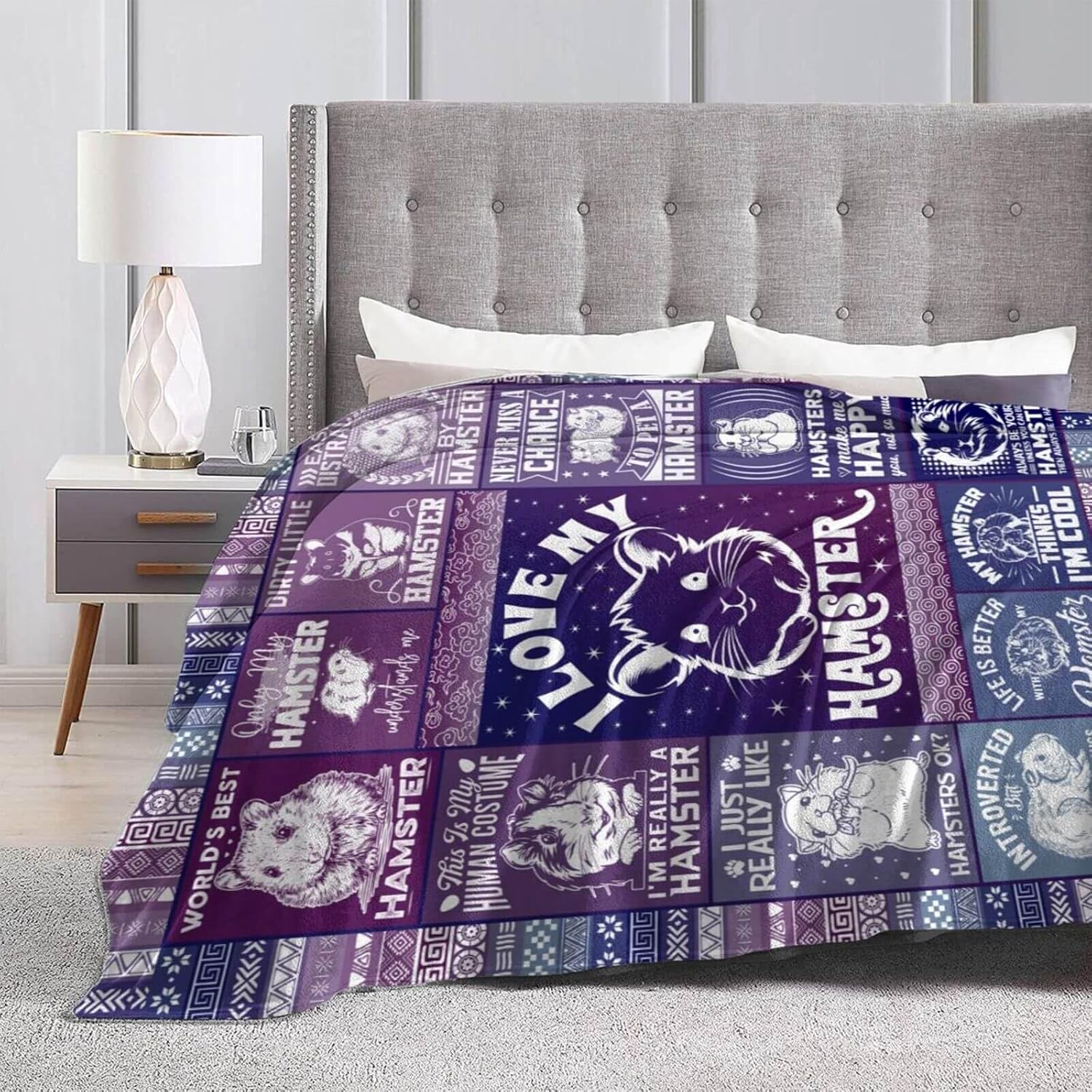 Hamster Blanket for Women Men, Cute Hamster Themed Design Printed Throw Blankets for Teens Adults Lap, Chair Sofa, Warm Soft Cozy Blanket, 50"x 60"