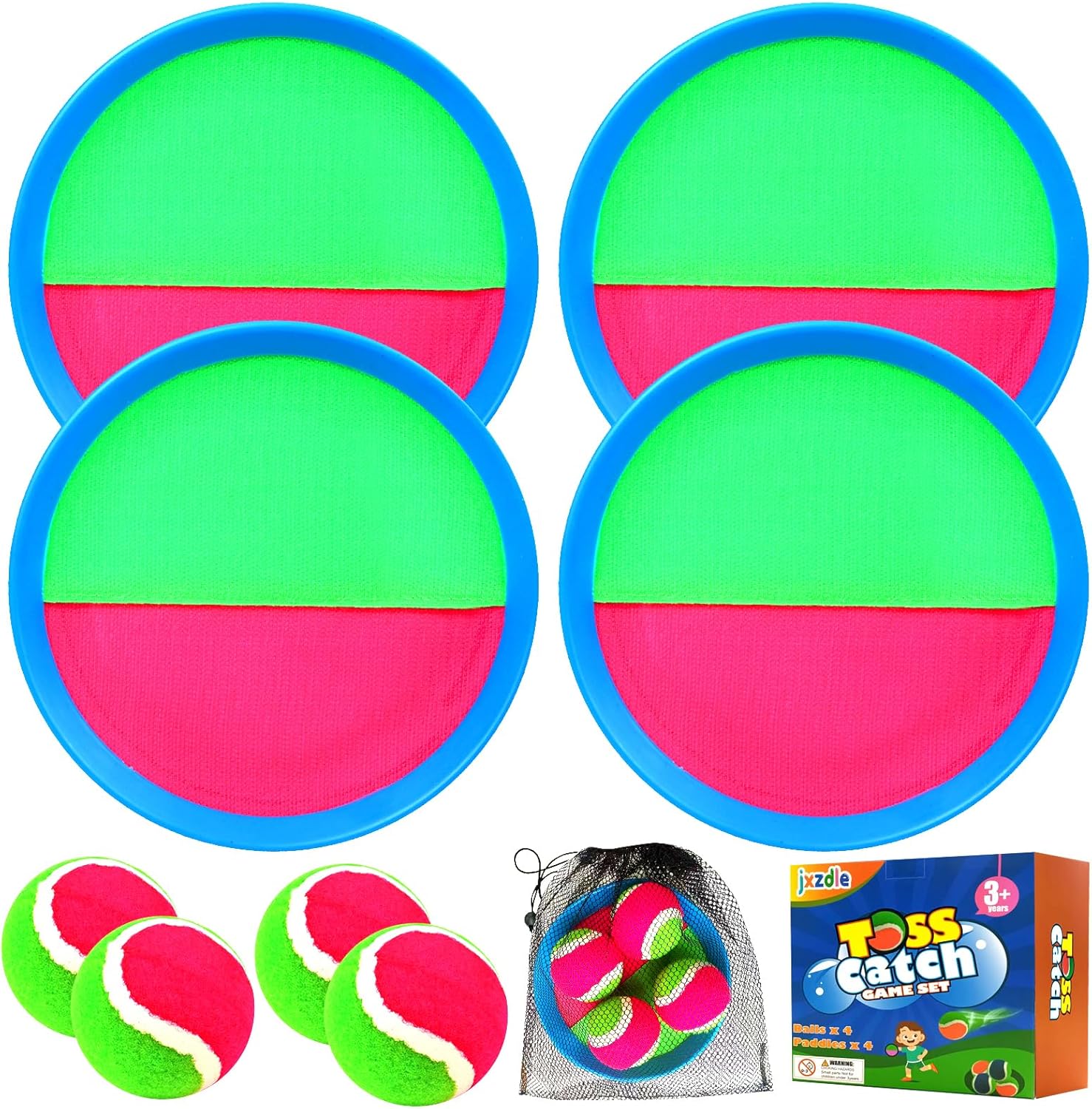 Toss and Catch Game Set, Outdoor Games with 4 Paddles 4 Balls and 1 Storage Bag, Great Outdoor Toys/Gifts for Kids, Classic Beach and Yard Game