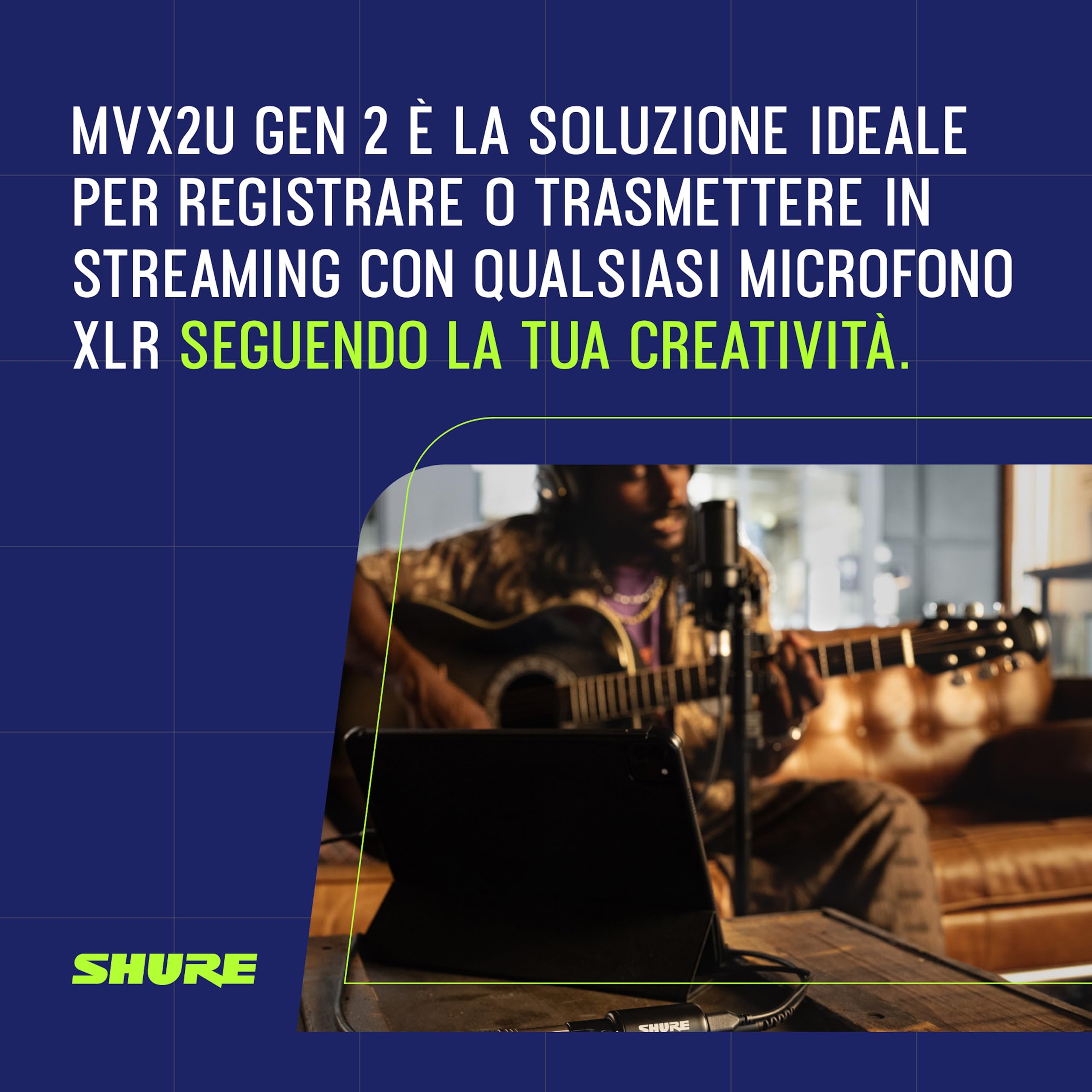 Interfaccia audio digitale Shure MVX2U Gen 2, adattatore da XLR a USB per microfoni, per la registrazione di contenuti, elaborazione digitale, compatibile con Mac e Windows, dispositivi iOS e Android