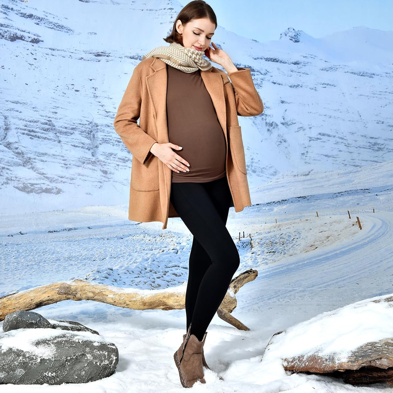 Walifrey Women's Maternity Fleece Lined Leggings with Pockets Over The Belly,Thermal Pregnancy Yoga Pants - Image 6