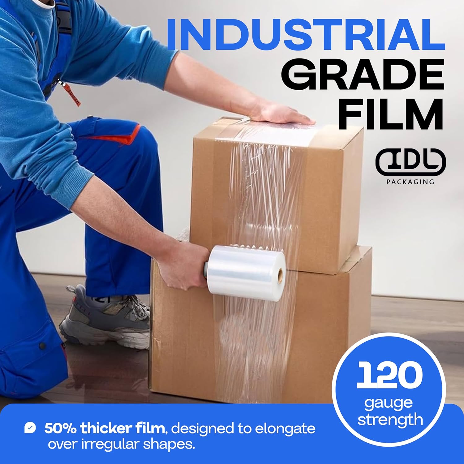 IDL Packaging 5" Stretch Wrap Mini Roll, 700 feet, 120 Gauge (Pack of 8) with an Extended Cardboard Handle - Industrial Grade Clear Plastic Wrap - Improved Protection for Packing, Moving, and Office