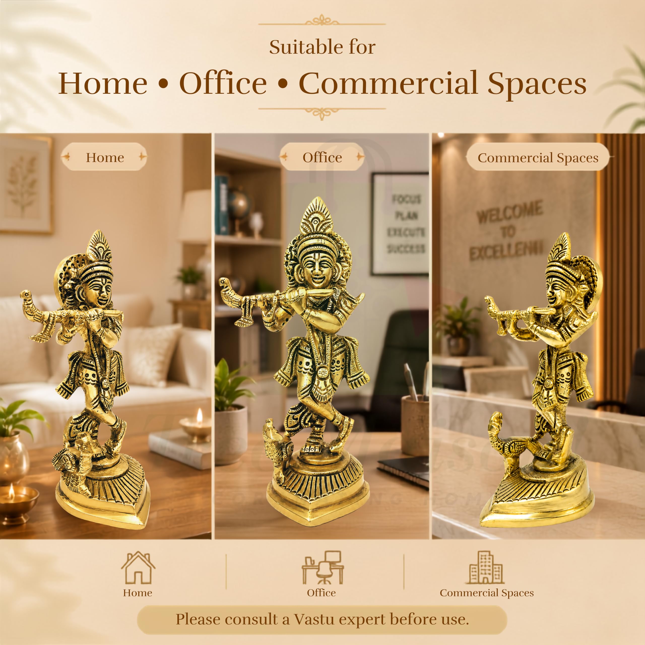 Mosiężna statuetka Kryszny JI / Idol dla Maha Vastu Shastra i Feng Shui Środki zaradcze do dekoracji domu Statua/SHOWPEICE Produkt Artykuły dekoracyjne / VASTU Remedy