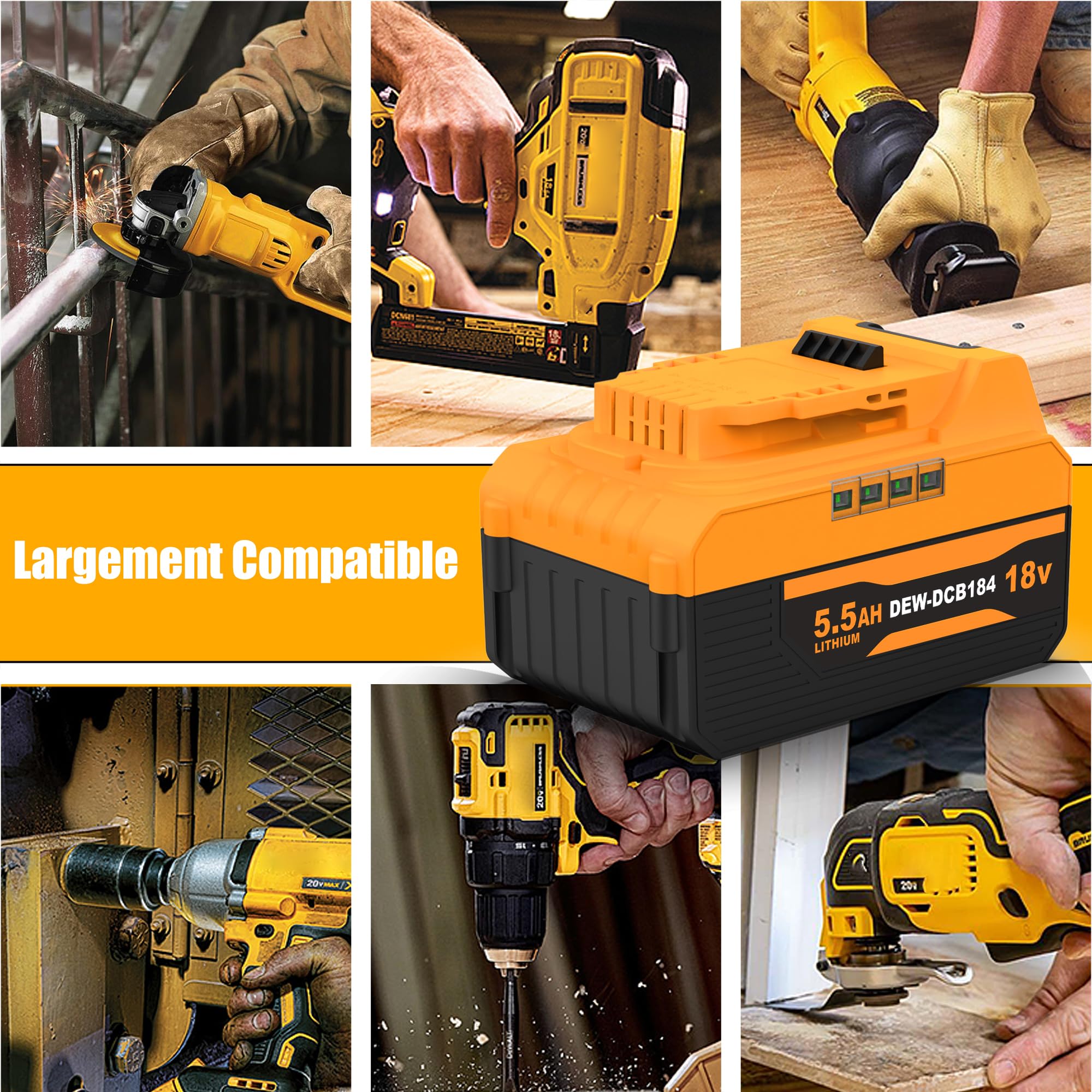 Energup 2Pcs 18V 5500 mAh Batterie pour Dewalt Batterie 18V DCB184