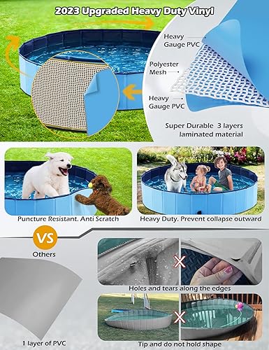 Miniatura 4 de Jasonwell Piscina plegable de plástico duro para perros, piscina portátil para niños, piscina para mascotas, piscina para perros, bañera para