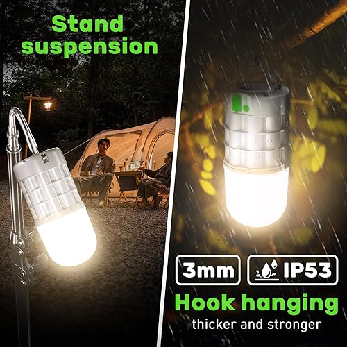 Miniatura 5 de Linterna de camping recargable de 8000 mAh, linterna de 1320 LM, luz de campamento portátil, 3 modos de luz y regulable continuo, luz de emergencia