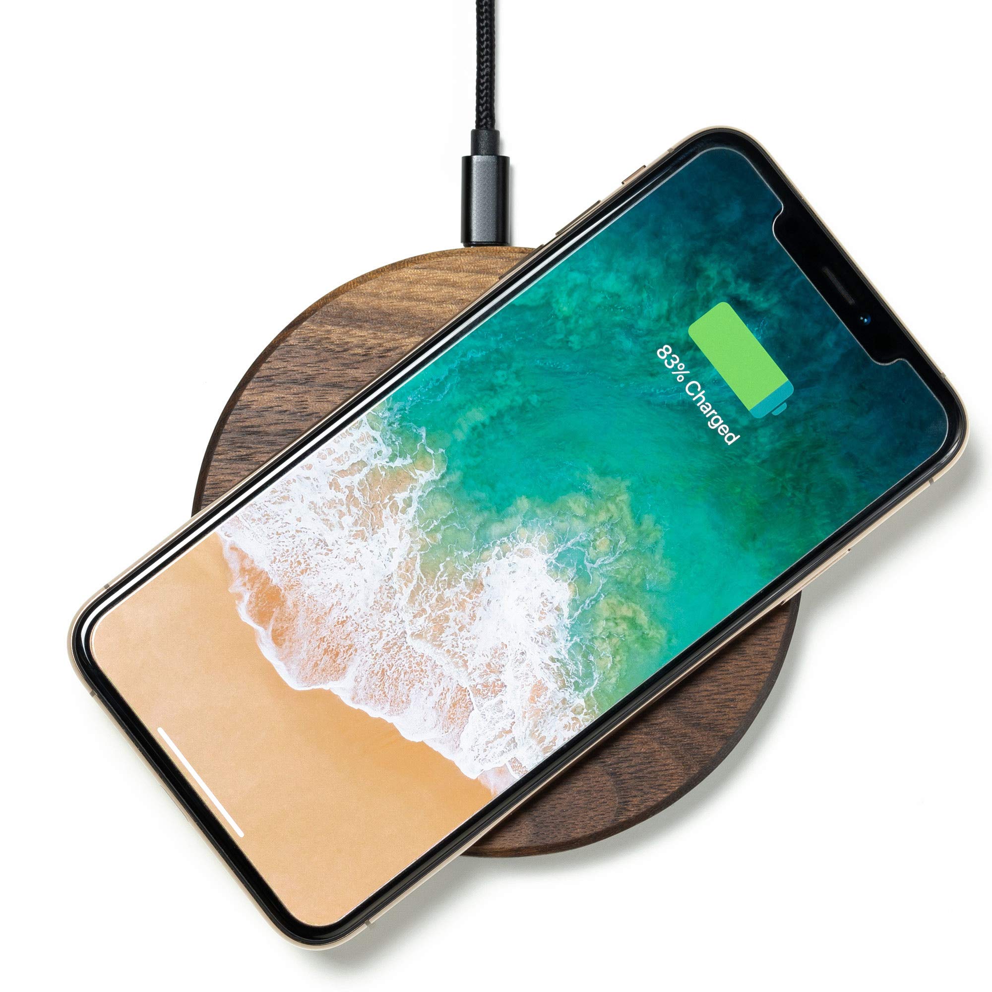 Oakywood Slim Wireless Charger, Inductive, Wooden, Fast & Wireless, Compatible with QI-Enabled Devices, for iPhone 12, 11 Pro, 11, X, Xr, Xs, 8, SE Samsung Galaxy S20, S10, S9, S8, Walnut