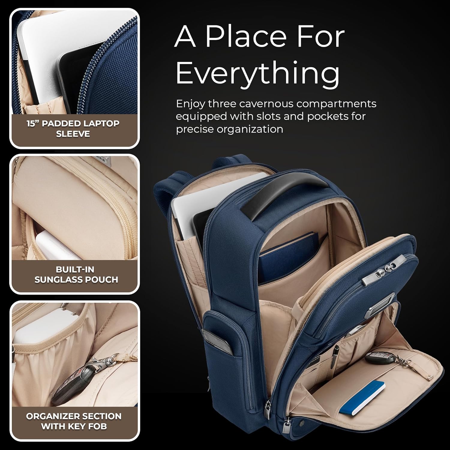 Briggs & Riley Medium Cargo Backpack for Women & Men - Laptop Backpack, For Work & Travel, Lightweight & Durable, Padded Straps, Fits up to 15" Laptop - @work Collection, Navy - Image 4