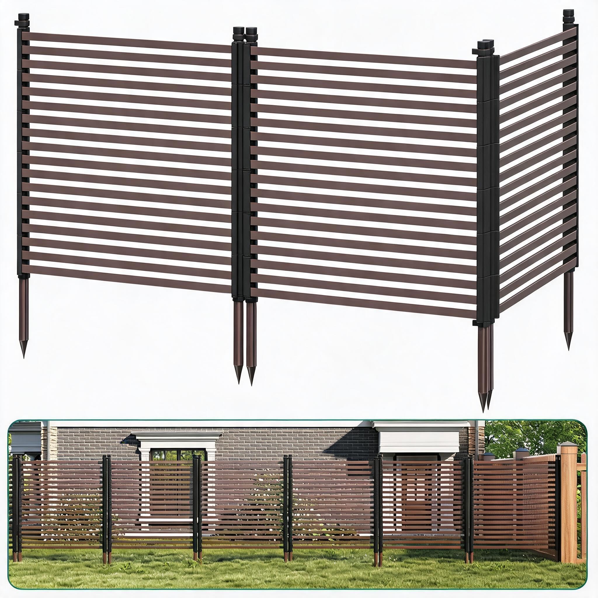 Aptliton Gartenzaun 3-teilig 270x120cm, Metall Steckzaun PE-Beschichtung, Dekorativer Zaun Garten Hof Terrasse, Rostfreie Tierbarriere ohne Graben, Braun