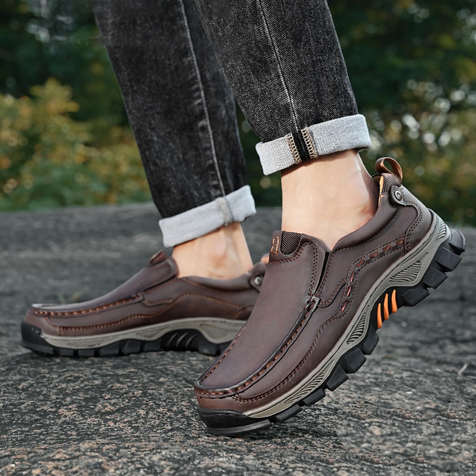 Mokasyny wsuwane trampki męskie skórzane na co dzień buty do biegania wodoodporne na zewnątrz lekkie oddychające buty sportowe