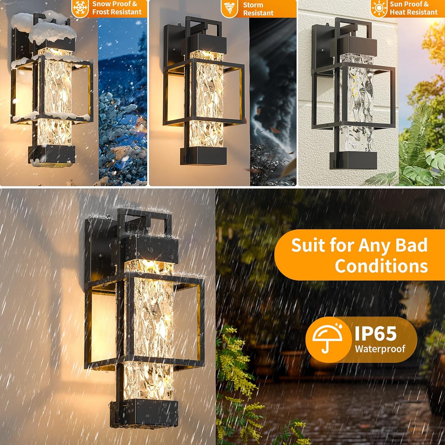Hotsonic 2 Pack Dusk to Dawn Outdoor Porch Light Fixtures Wall Mount, 14'' Dimmable Exterior Lighting for Outside, Waterproof Wall Lantern Lamps, Black Sconce Coach Lights for House, Garage