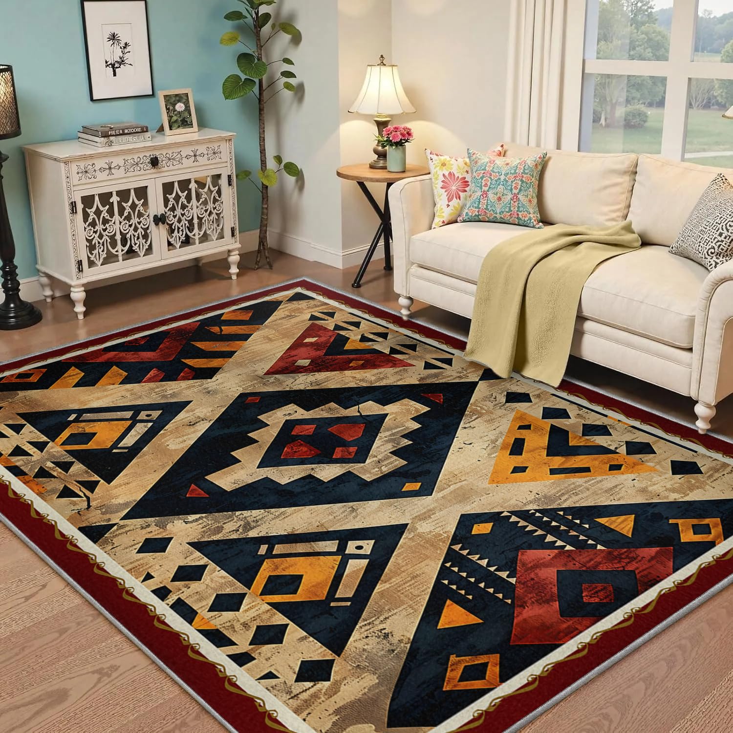 Tapis antidérapant et lavable à motif triangulaire pour cuisine et salon