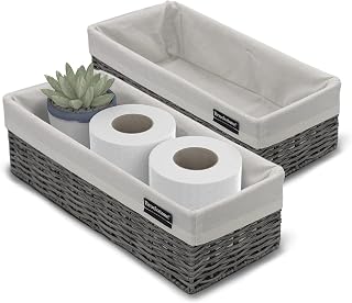 Brookstone Wicker Storage Baskets 2-Pack with Fabric Liner - Grey Bathroom Closet Organizers & Versatile Bins