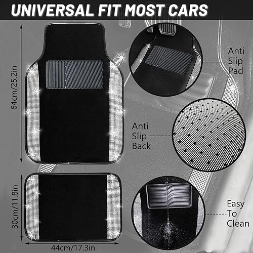 Miniatura 5 de NBTEPEM Juego completo de tapetes de piso de automóvil, ajuste universal para la mayoría de automóviles, SUV, camiones, 4 alfombras de diamante con
