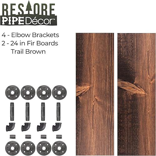 Miniatura 9 de Pipe DÉCOR - Estantería de madera de abeto Douglas de alta calidad, 24 pulgadas de largo, juego de 2 tablas y soportes de 4 L, acabado marrón