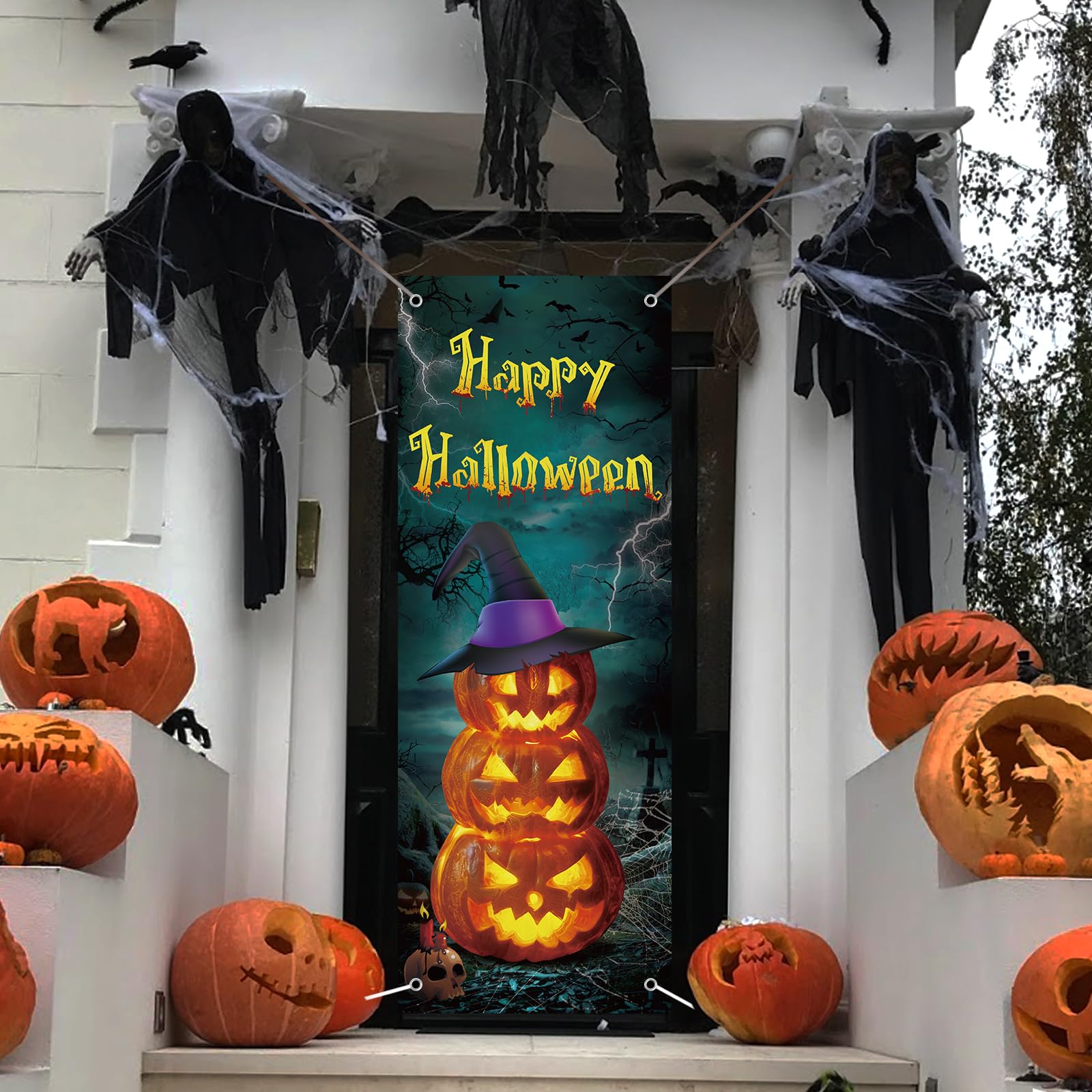 LOAVER Halloween-Türabdeckung – Große Dekoration (89,9 X 181,9 Cm) Mit Hexe & Kessel, Inkl. Aufhängung