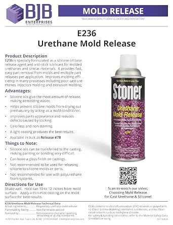 Stoner E236 Urethane Mold Release Spray Silicone-Based Industrial Release Agent for Rigid, Semi-Rigid & Flexible Polyurethane Castings | 12 oz Aerosol Cans, Case of 12