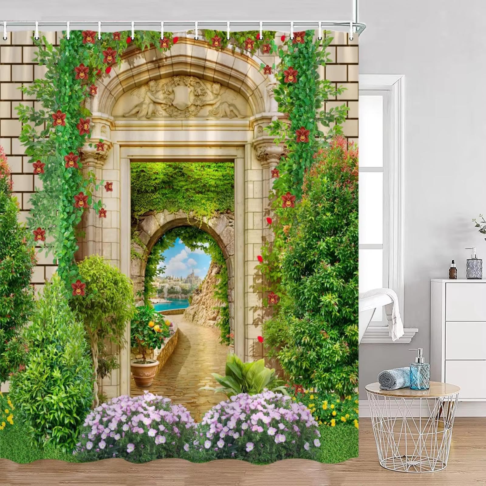 Rideaux de douche de style européen avec motifs de plantes vintage et finitions haut de gamme