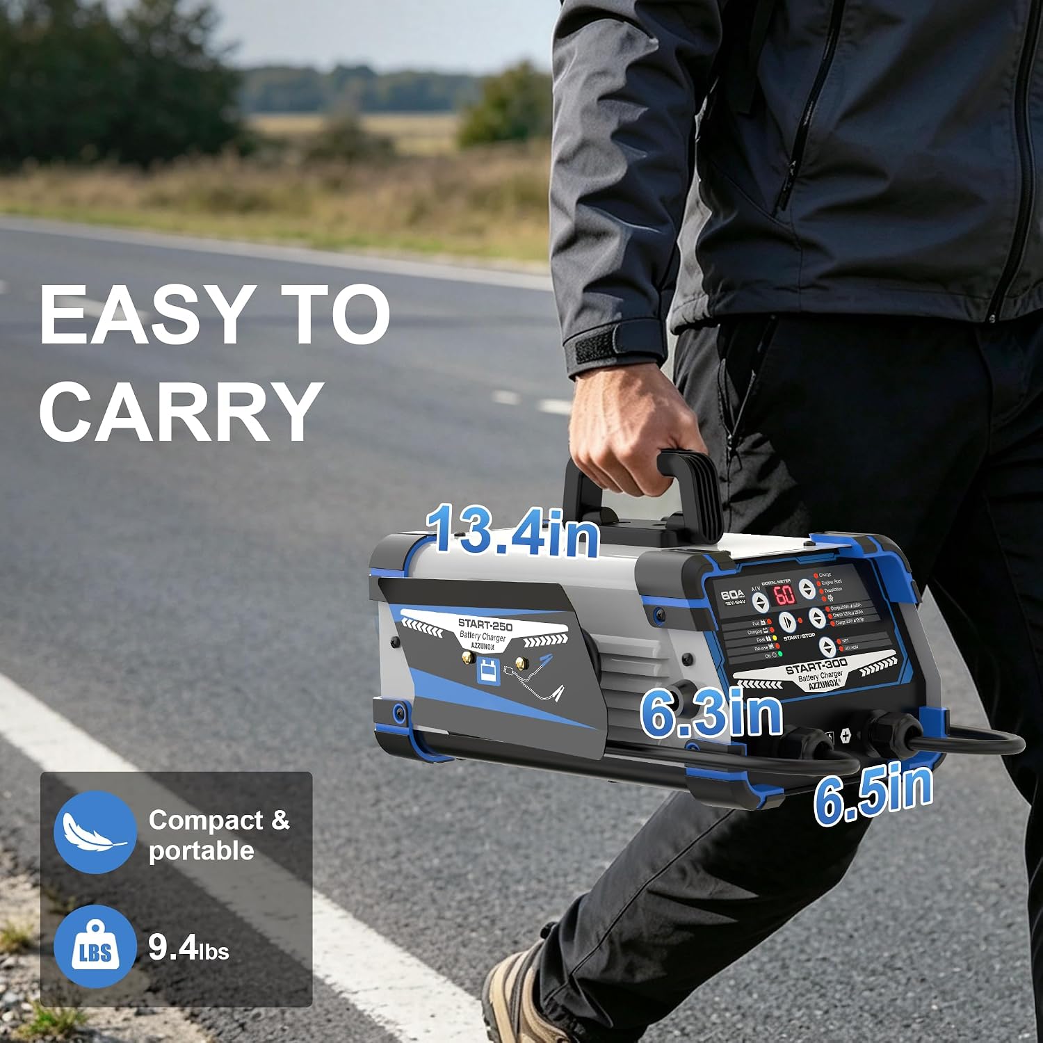 12V/24V Car Battery Charger Maintainer, Max 60A Fast Charging