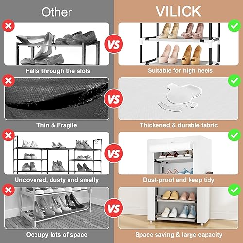 Miniatura 5 de Zapatero con cubierta, organizador estrecho de zapatos con 4 bolsillos laterales, estante de almacenamiento de zapatos de 10 niveles de altura