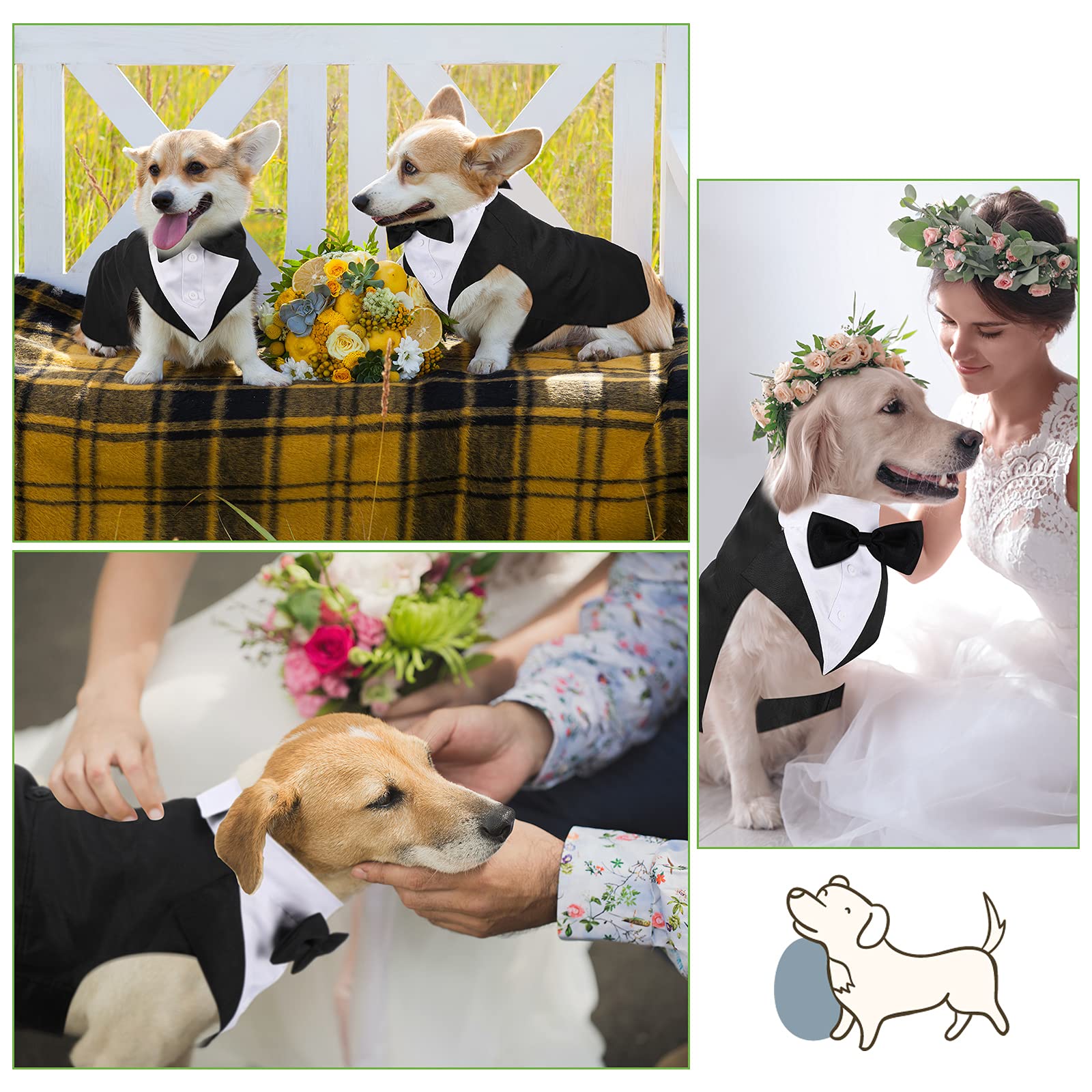 Smoking- und Bandana-Set für Hunde, formeller Smoking, Haustier, Hochzeit, Party, Anzug, Hochzeit, Fliege, Hemd für Hochzeit, Weihnachten, Geburtstag, Kostüme (niedlicher Stil, XL)