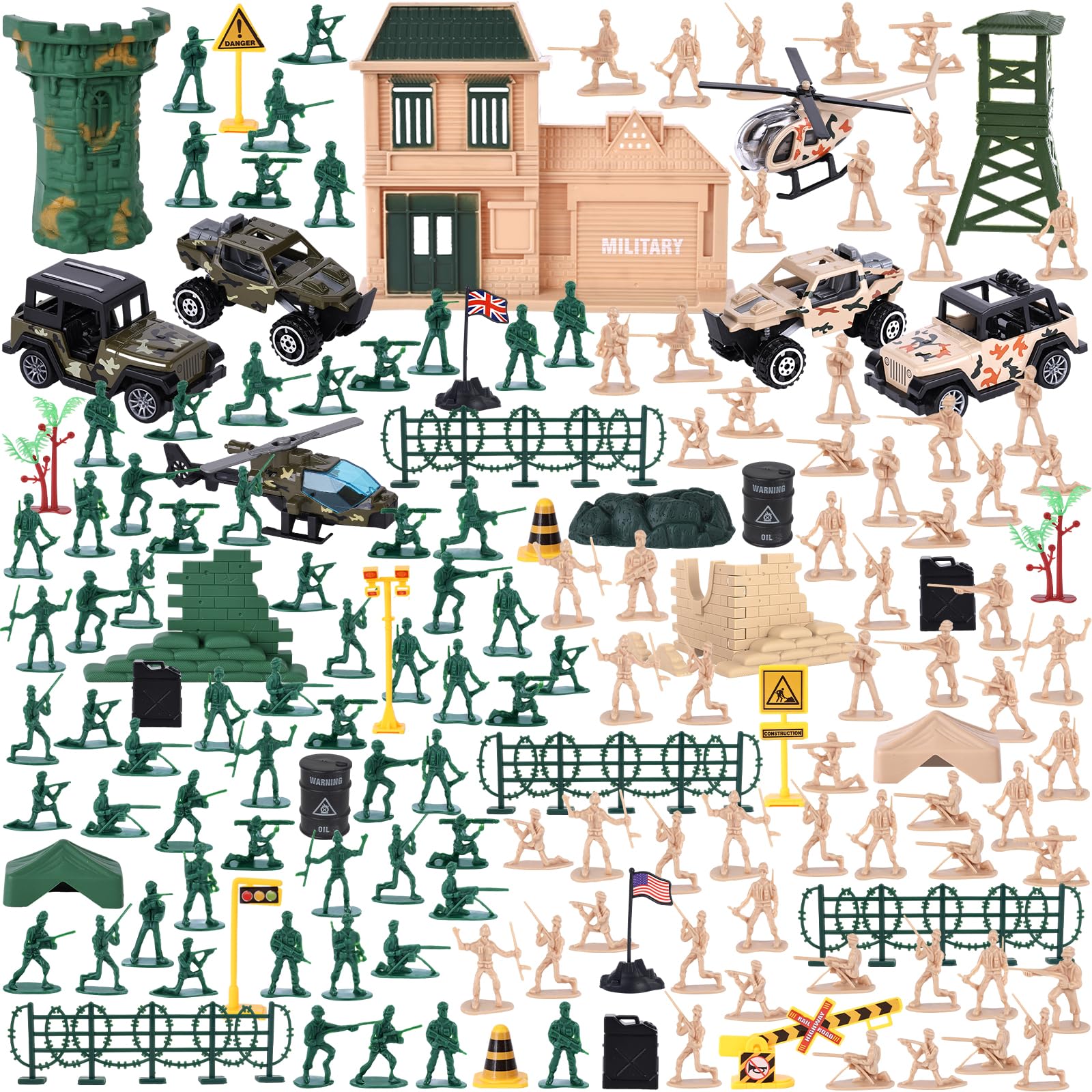 3 otters250PCS Army Men Military Set, Plastic Army Men Toys Action Figures Military Soldier Playset for Boys Birthday Gift