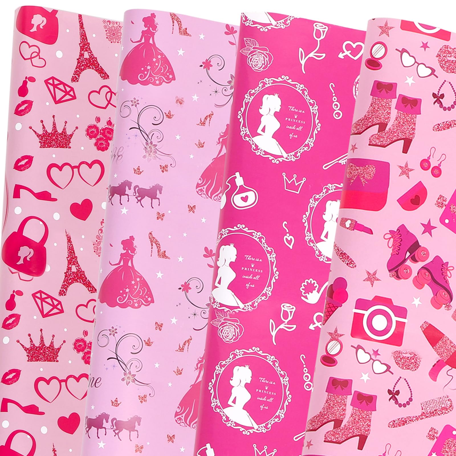 8 arkuszy papieru do pakowania księżniczki 50 x 70 cm różowy dziewczyna impreza prezent papier do pakowania różowy papier urodzinowy dla dziewcząt urodziny baby shower rzemiosło prezent DIY dekoracja