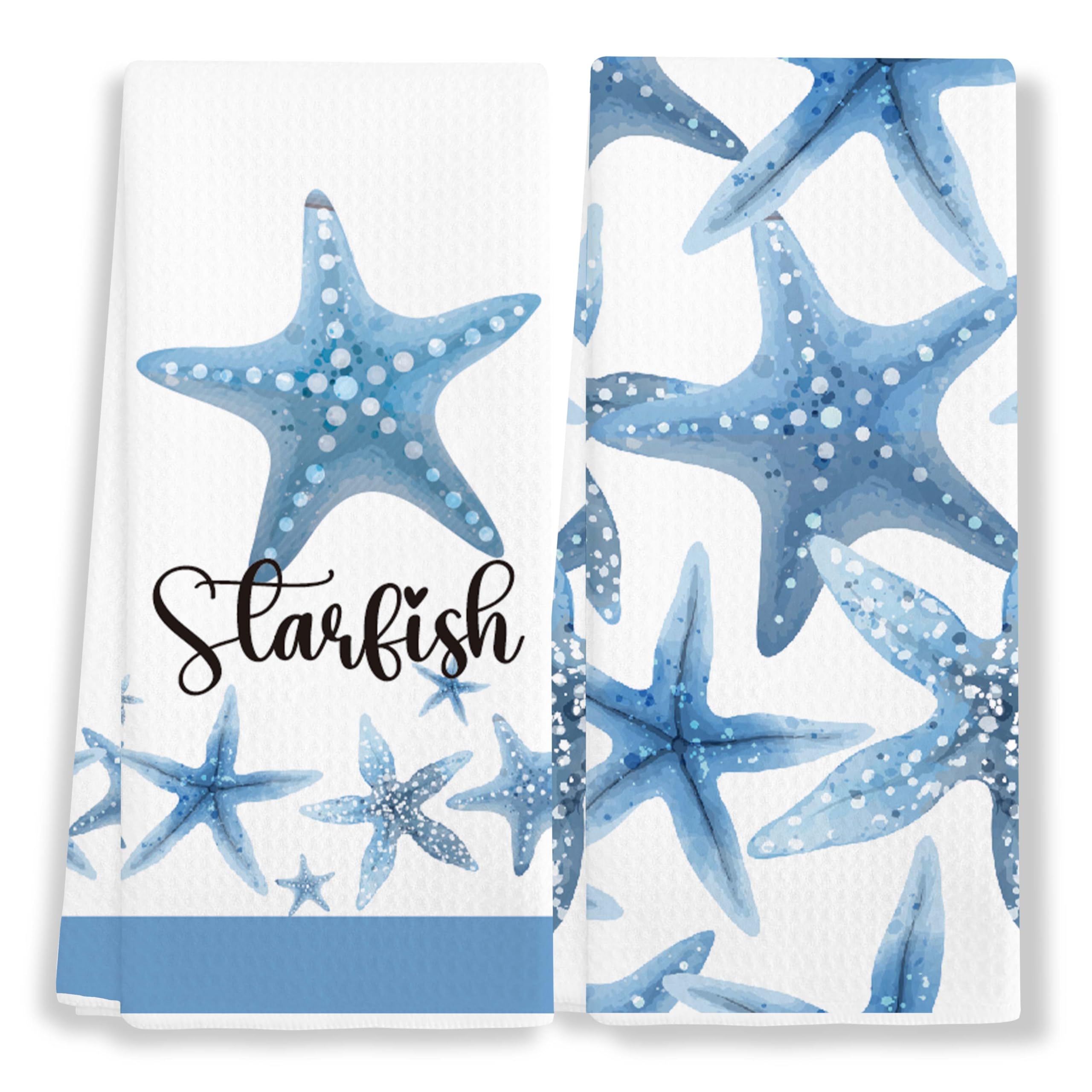 EJGFS Starfish Decorative Kitchen Towels, Set of 2, 16x24 Nautical Hand Towels for Bathroom, Beach Dish Towels, Beach Gifts for Family, Friends, Colleagues, etc.(073)
