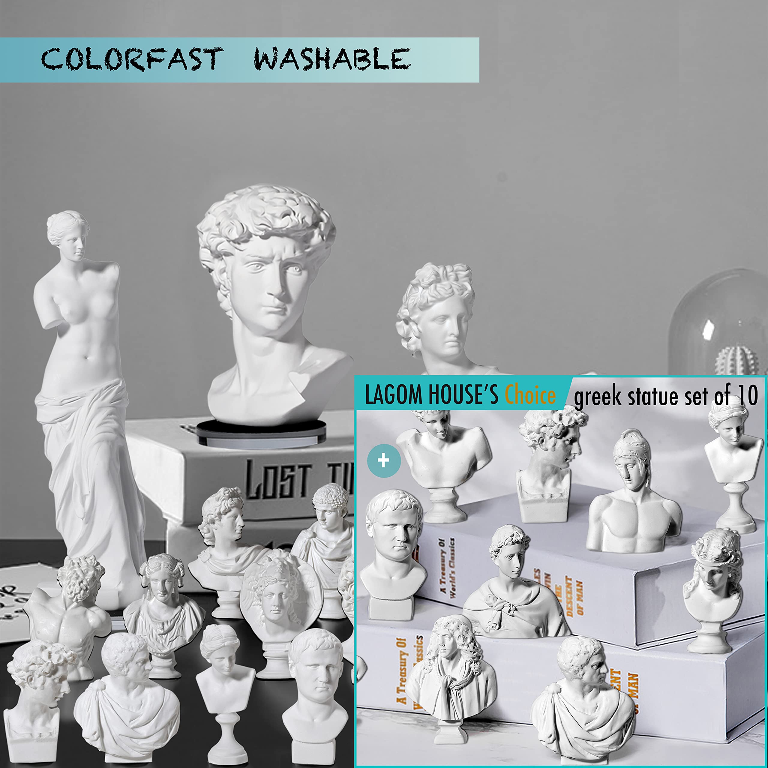 LAGOM HOUSE Greek Bust Statue and Sculptures Set of 10 PCS Greek Bust