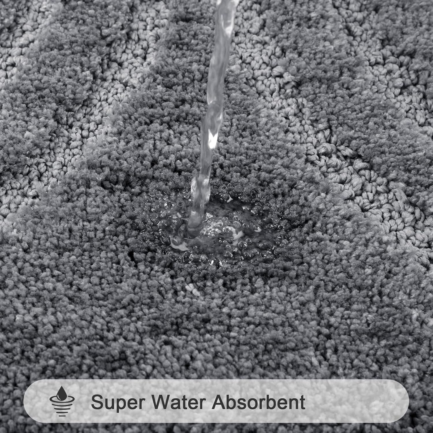 HEBE Bathroom Rugs Set 5 Piece, Plush Absorbent Bath Mats for Bathroom, Non Slip Machine Washable Bath Mat Set with Toilet Cover, Bath Runner and U-Shaped Contour Toilet Rug, Dark Grey