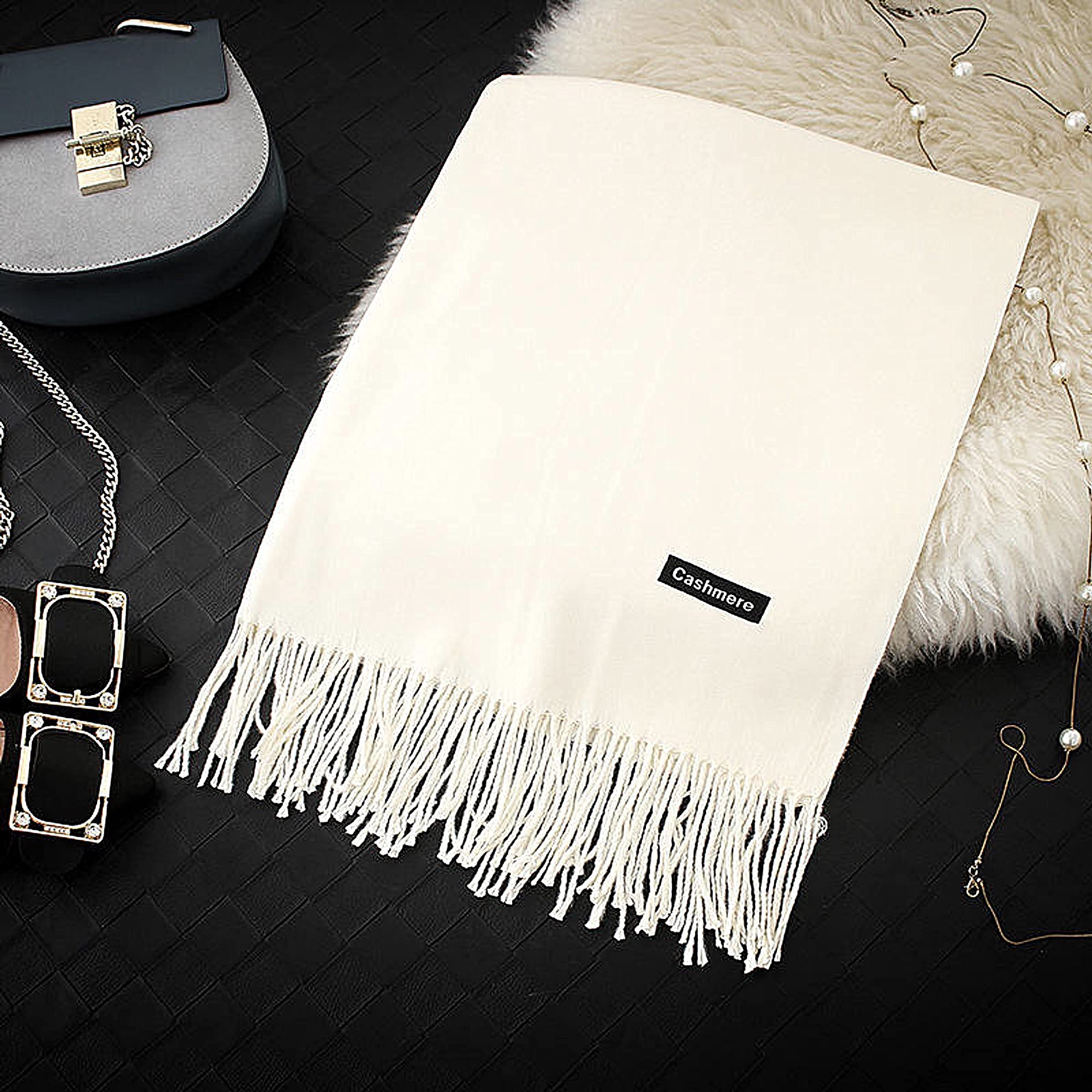 Roll Up Unisex Cashmere Soft Luxurious Cozy Long Winter Scarf Wrap Shawl Scarves Blanket (Off White)