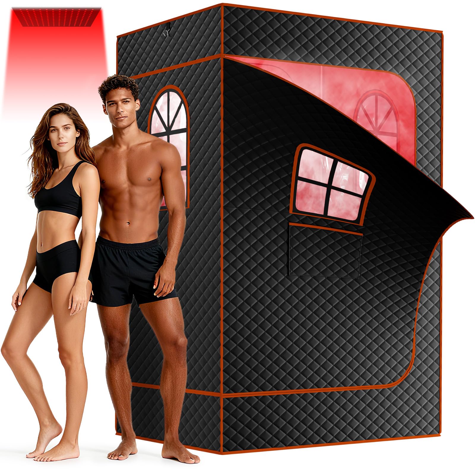 Tragbare Dampfsauna Infrarot Sauna für Zuhause, Saunabox mit 660nm Red Light Therapy, 3 Liter Dampfgenerator, Fernbedienung, Klappstuhl, Tragbare Saunazelt 120 x 90 x 180cm