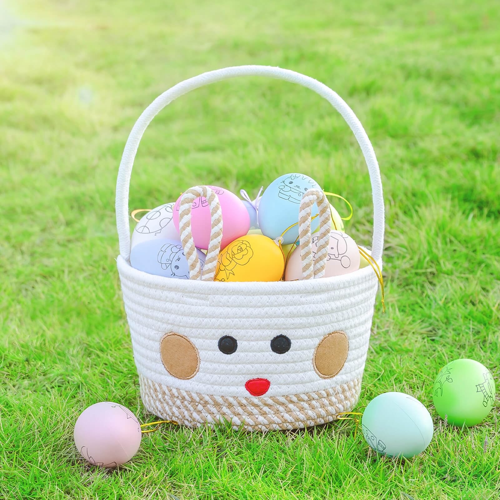 Osterkorb, Osterkorb mit Griff, Osterkörbe für Kinder und Babys, leerer Hasen-Eierkorb, kleine Osterkörbe für Jungen, Mädchen, Kleinkinder, bezaubernder Osterkorb für Mädchen (braun