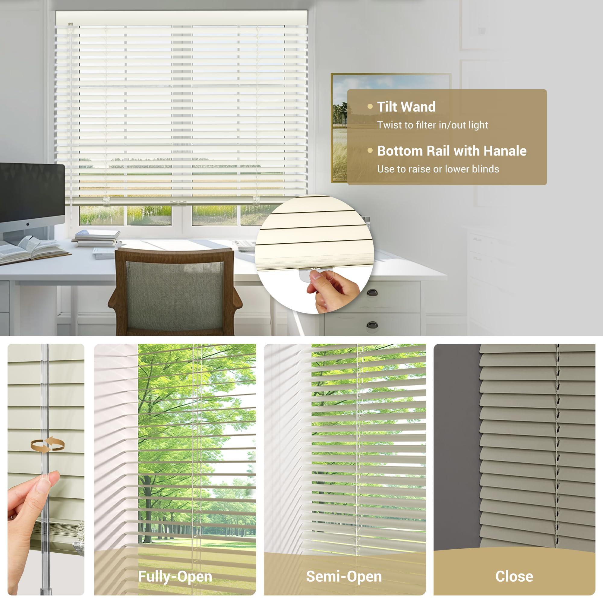 Cordless Mini Window Blinds Aluminum Mini Blinds 1 Inch Metal Slat ...