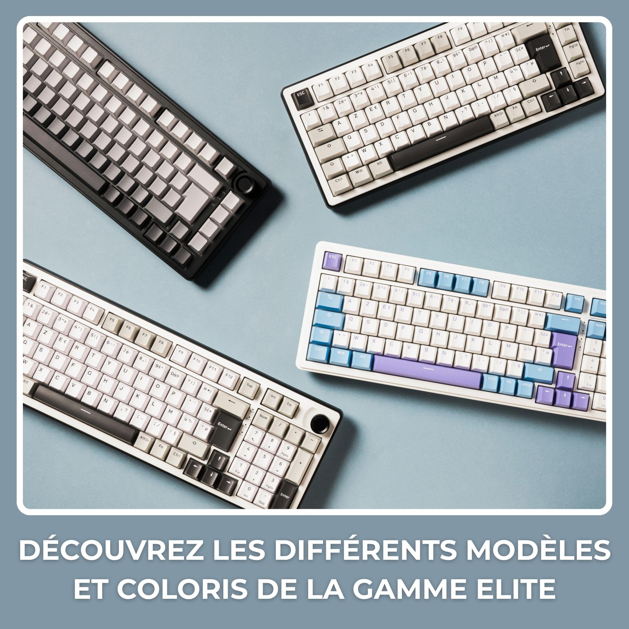 The G-Lab - KEYZ ELITE 400 WB - Bezprzewodowa Klawiatura Gamingowa - Układ AZERTY FR - Mechaniczna Klawiatura z Hot-Swappable Switches, 5-Layer Gasket, Tri-Mode 2.4G/BT/Kabel, RGB i Makra, Win/Mac
