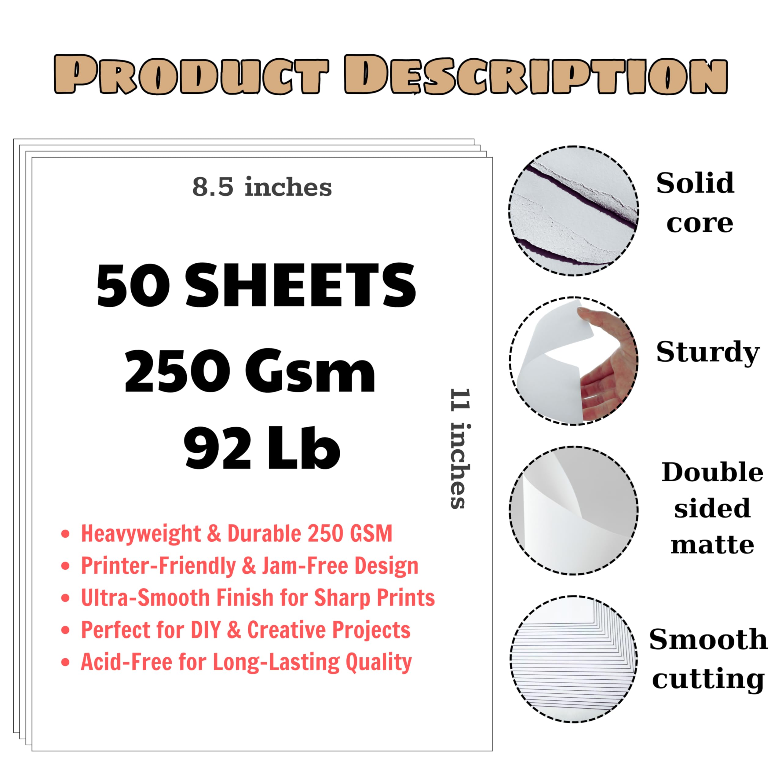 50 Blatt weißer Karton, 8,5 x 11, 250 g/m² – 41,7 kg, schwerer Karton für Drucker, dickes Papier für Einladungen, Scrapbooking, Visitenkarten, Basteln, DIY-Karten, Dekoration, Zeichnen, Zertifikat