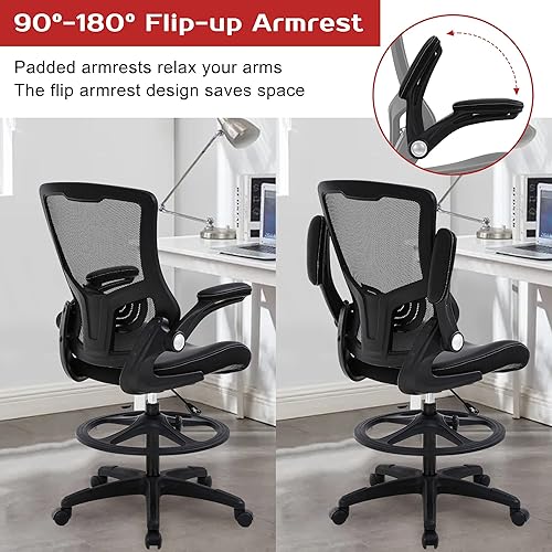 Miniatura 6 de FDW Silla de redacción con respaldo medio de malla, silla de oficina alta con brazos abatibles, silla de escritorio con soporte lumbar ergonómico,