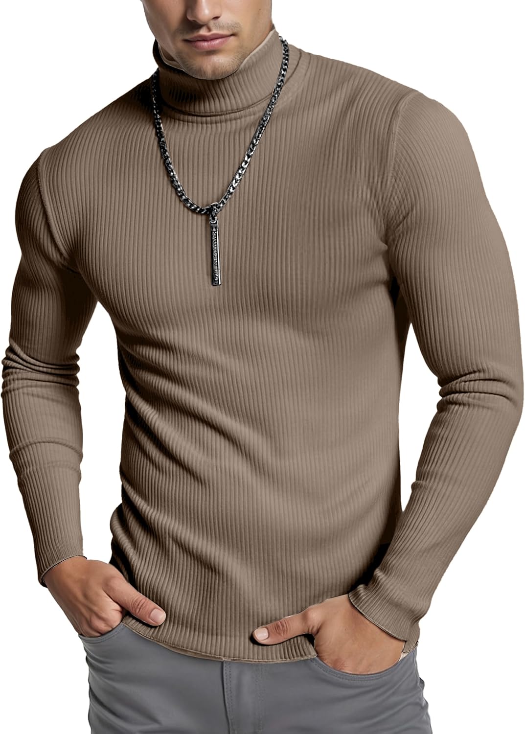 NY Threads Men's Ribbed Turtleneck Slim Fit Pullover Casual Long Sleeves Basic Top