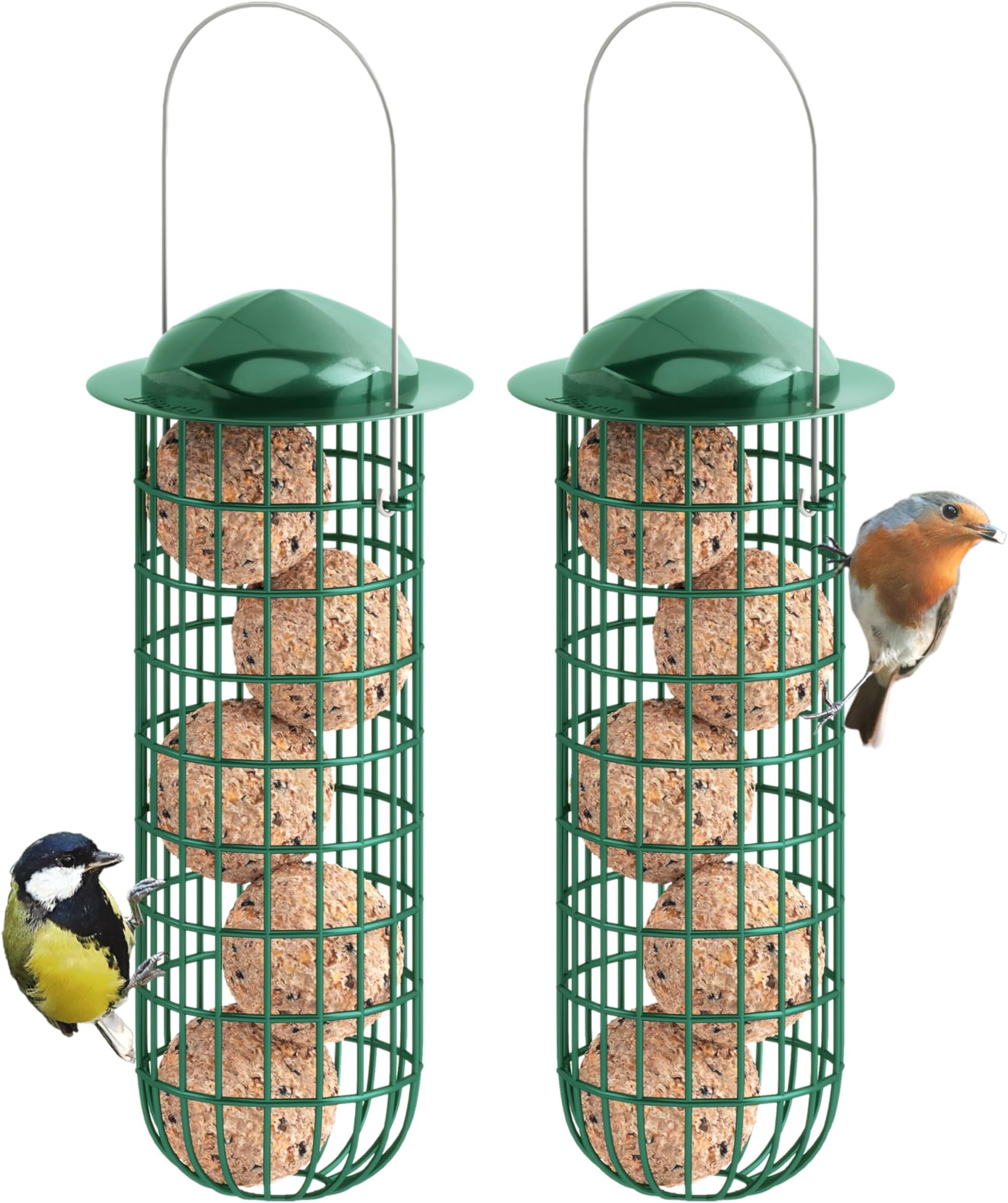 iBorn Metal Bird Feeders for Fat Ball Bird Feeders For Wild Birds Set of 2 Energy Fat Ball Holder Hanging Green Color Finish