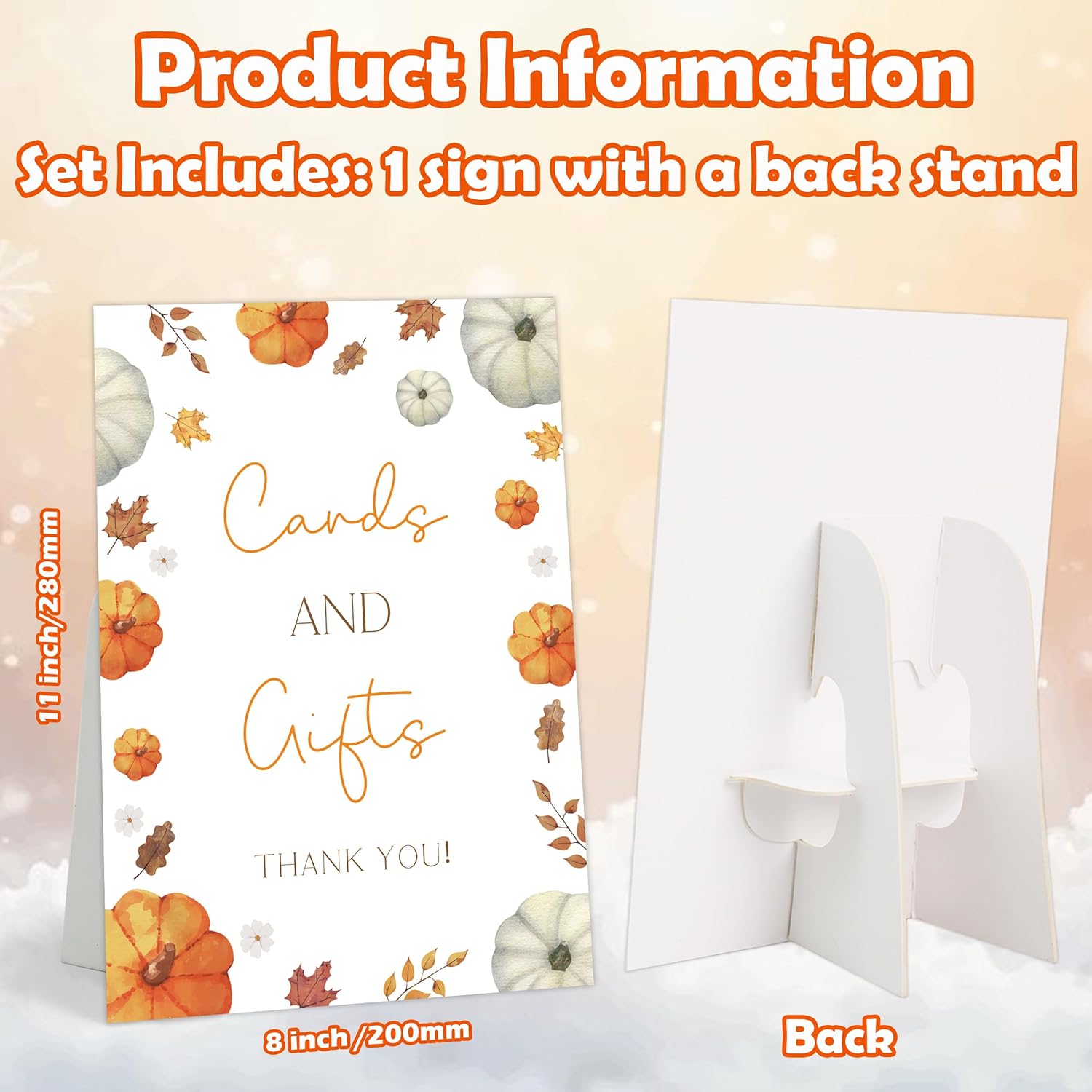 Pumpkin Baby Shower Cards and Gifts Sign, 8x11" Sign with Stand, Fall Wedding Table Decor, Little Pumpkin Baby Shower Decorations for Gender Reveal Party Supplies