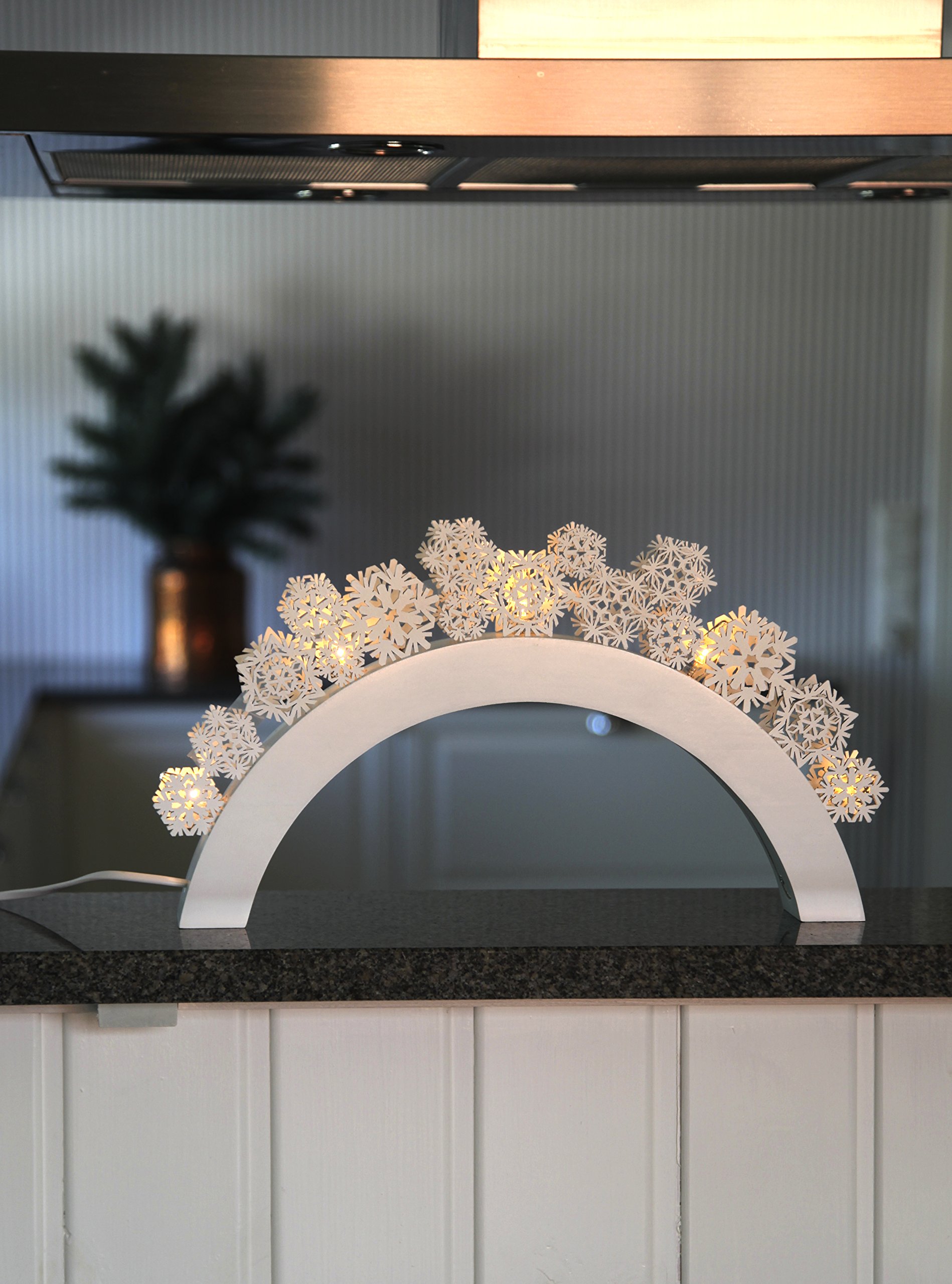 Star LED-Leuchtbogen "Snowfall", 5 warmweiß LED, Material Holz, Vierfarb-Karton, 38 x 26 cm, weiß/gold 658-10
