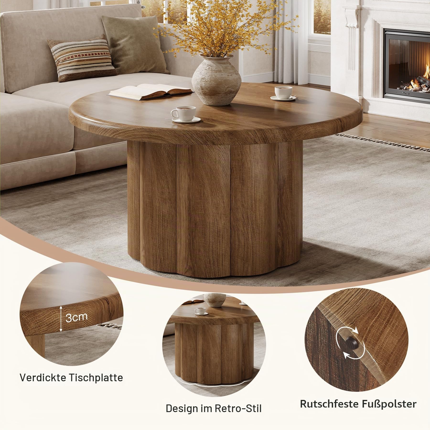 Tribesigns Rund Couchtisch, 80 cm Wohnzimmertisch, Sofatisch, Moderne hölzerne Akzent Beistelltisch Kaffeetisch für Wohnzimmer, Apartment & kleine Räume