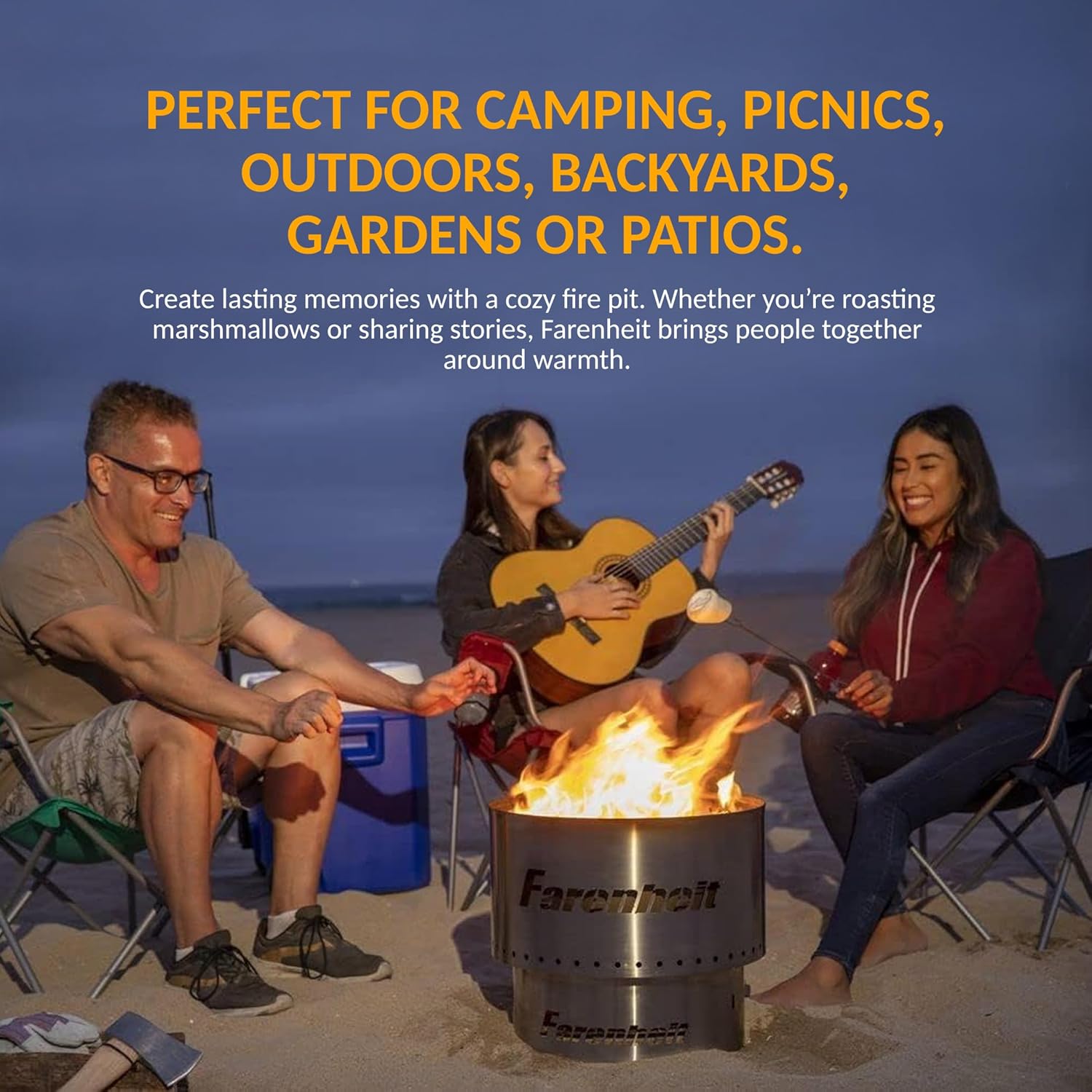Farenheit 13.5" Stainless Steel Smokeless Fire Pit | Portable Outdoor Wood Burning Firepit for Backyard, Camping, Patio & Deck | Compact Low Smoke Design