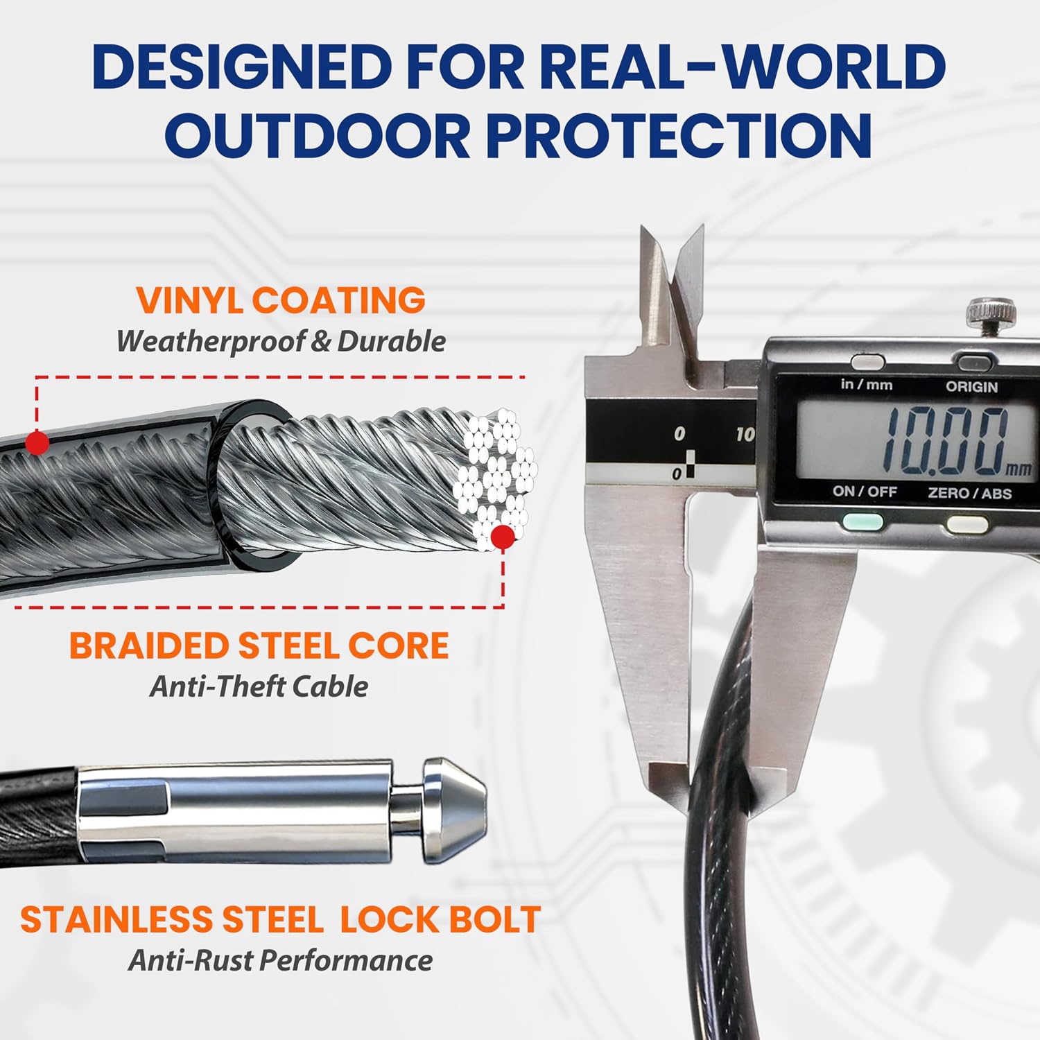 WARLION Heavy Duty Adjustable Cable Lock, 20ft x 3/8" Braided Steel Security Cable with Adjust-Release & Dual Cinch, Outdoor Anti-Theft Lock for Patio Furniture, Lawn Equipment, Kayak, Ladder