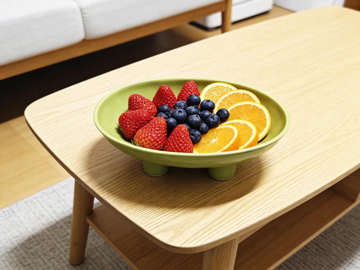 Large Three-Leg Ceramic Fruit Bowl,10 Inch Oval Serving Dish for Kitchen Counter,Footed Bowl Fruit Holder,Candy or Key Holder,Decorative Bowls for Home Decor